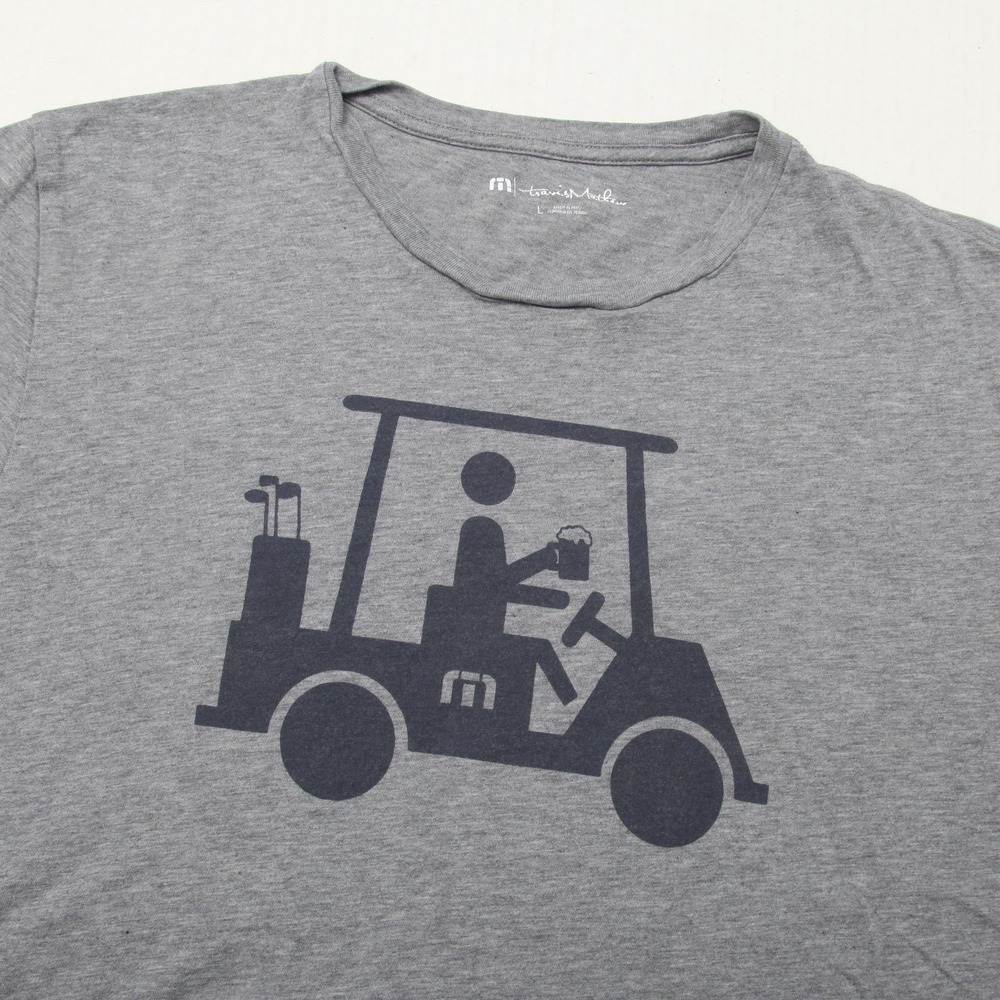 Travis Mathew Shirt Mens Large Gray Golf Cart Beer Graphic Tee Funny Cotton